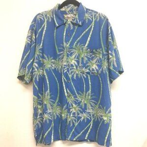 Caribbean Blues Men Short Sleeve Hawaiian Shirt Palm Trees Blue Multicolor Sz L